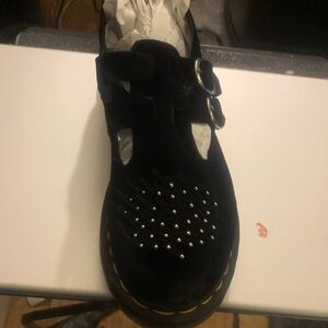 Dr. Martens Black Flats with Silver Studs and Buckles